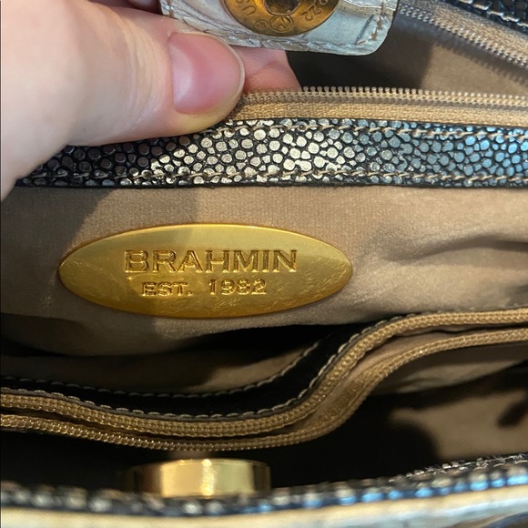 Brahmin Genuine Crocodile Embossed Leather Tote Shoulder Bag Neutral Brown - Picture 7 of 15